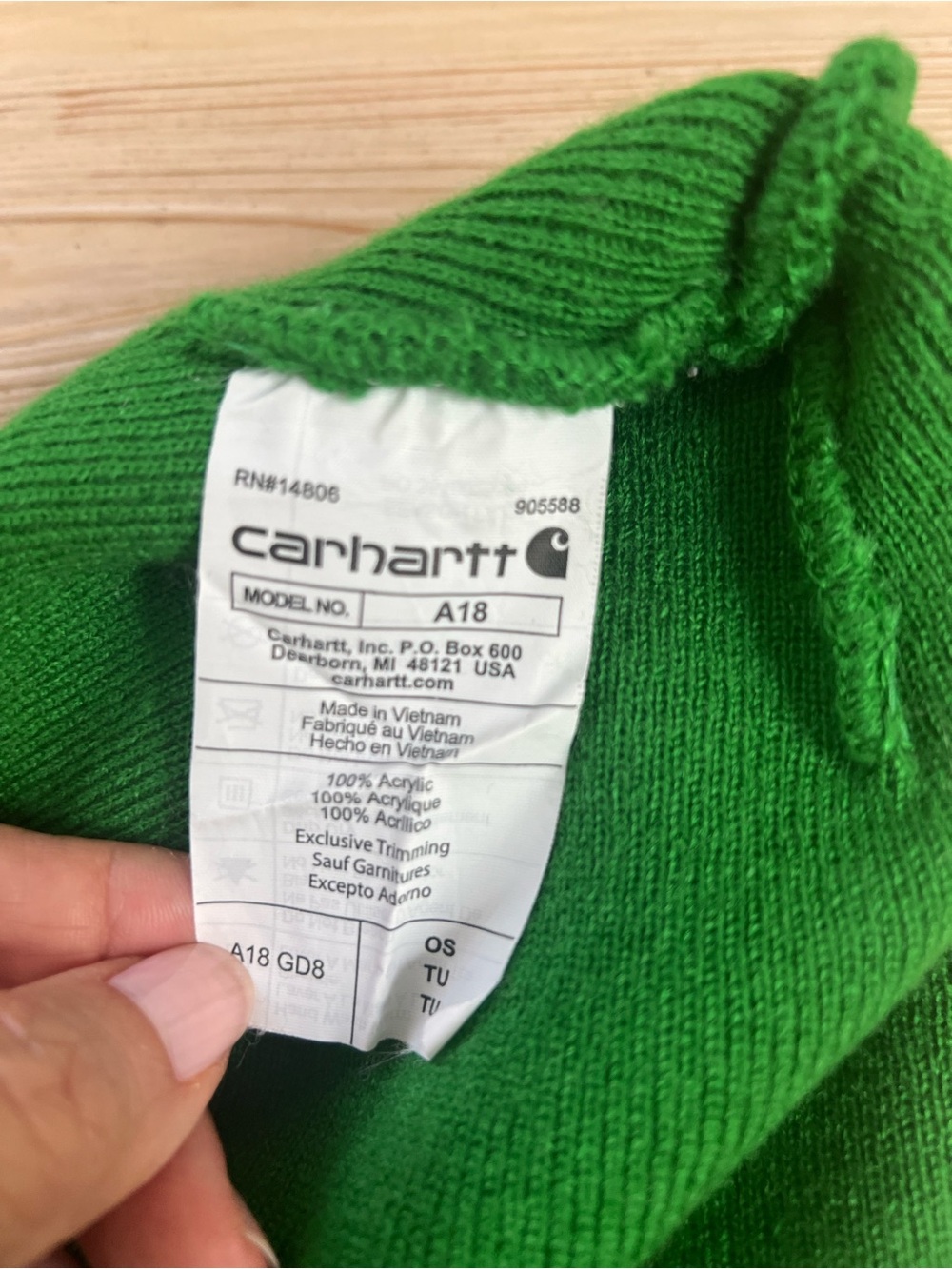 Carhartt Watch Cap Beanie Green Knit Cuffed Logo Hat One Size - Picture 4 of 5